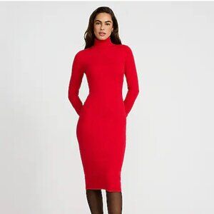 Express Bodycon Knee Length Turtle Neck Red Sweater Dress